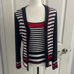 Striped Black & Red 2 Piece Set Cami & Jacket Top 2 Way Zipper Long sleeve Sz S